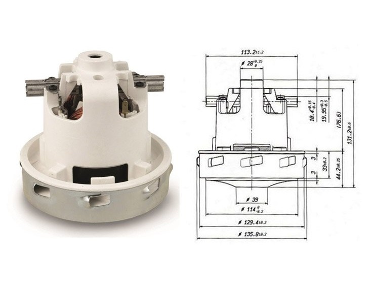 VM-1300-P130AMT Двигатель Ametek, Италия, 1300 Bт для пылесоса GHIBLI, SOTECO, NILFISK, MAKITA, KARCHER